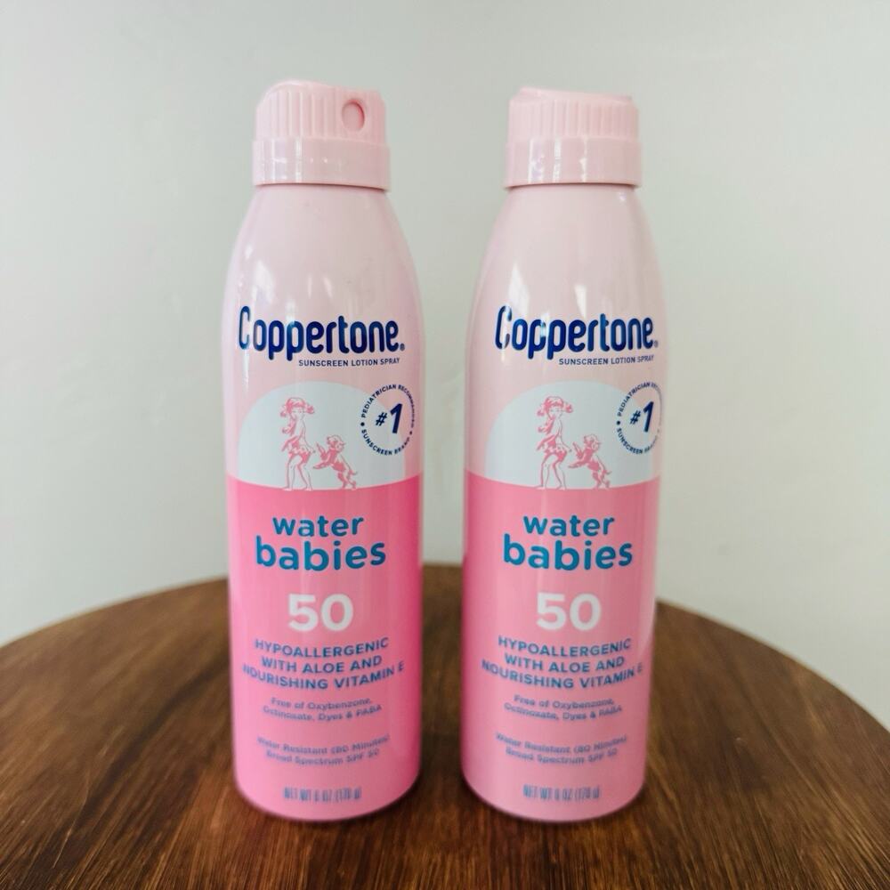 Coppertone Water Babies Spray Sunscreen SPF 50, 6 Oz, Lot Of 2 Sealed Exp 7/27